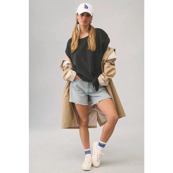 Pilcro Anthropologie Washed Black Tie Front Top Size Medium Short Sleeve - Picture 2 of 5